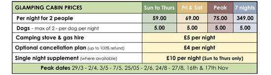 glamping cabin prices 2018 Old Oaks